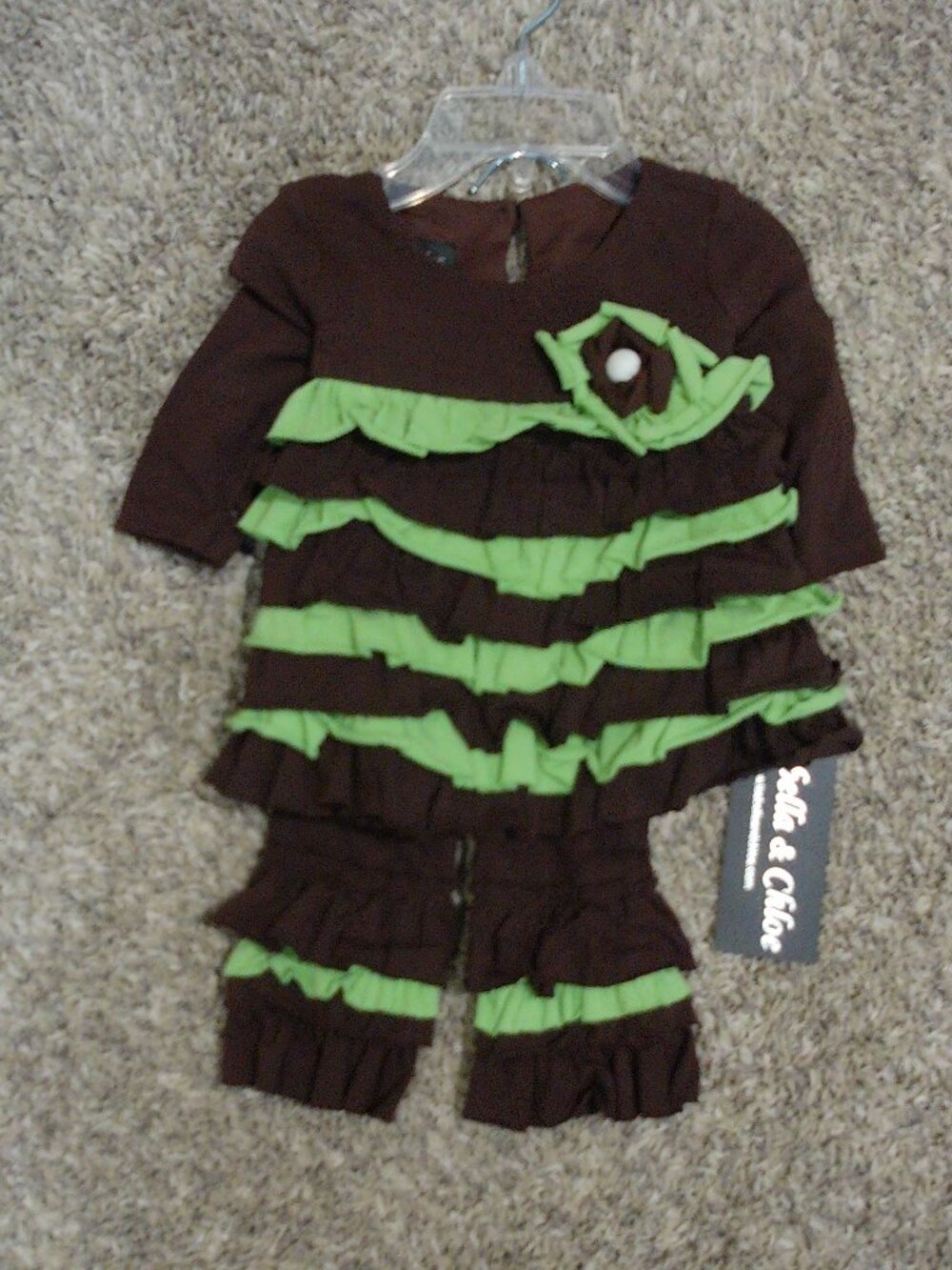 Adorable Ruffles Green and Brown Coordinating Outfit